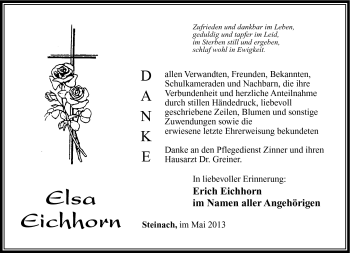 Traueranzeige von Elsa Eichhorn von Südthüringer Presse