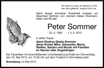 Traueranzeige von Peter Sommer von Südthüringer Presse