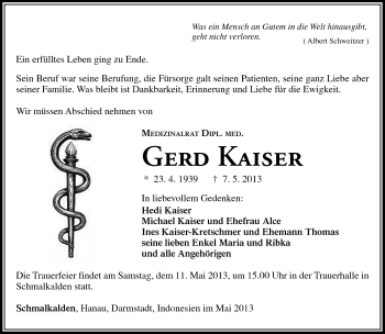 Traueranzeige von Gerd Kaiser von Südthüringer Presse