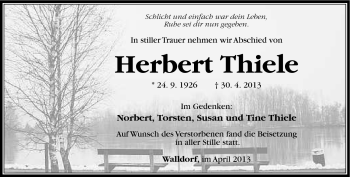 Traueranzeige von Herbert Thiele von Südthüringer Presse