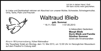 Traueranzeige von Waltraud Ißleib von Neue Presse Coburg