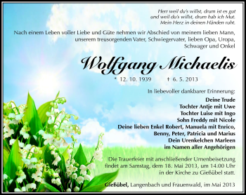 Traueranzeige von Wolfgang Michaelis von Südthüringer Presse