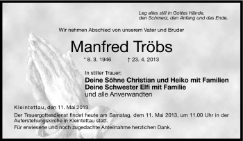 Traueranzeige von Manfred Tröbs von Neue Presse Coburg