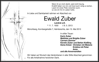 Traueranzeige von Ewald Zuber von Frankenpost