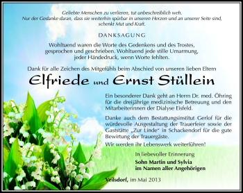 Traueranzeige von Elfriede und Ernst Stüllein von Südthüringer Presse