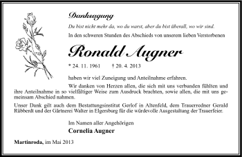 Traueranzeige von Ronald Augner von Südthüringer Presse