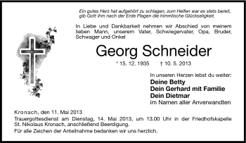 Traueranzeige von Georg Schneider von Neue Presse Coburg