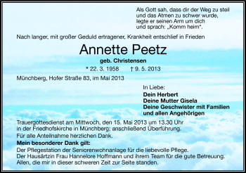 Traueranzeige von Annette Peetz von Frankenpost