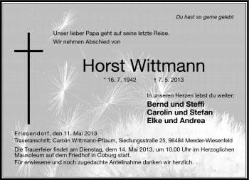 Traueranzeige von Horst Wittmann von Neue Presse Coburg