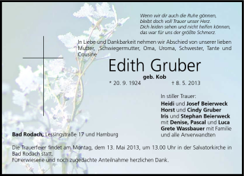 Traueranzeige von Edith Gruber von Neue Presse Coburg