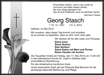 Traueranzeige von Georg Stasch von Frankenpost