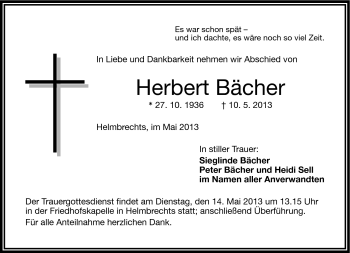 Traueranzeige von Herbert Bächer von Frankenpost