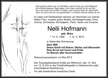 Traueranzeige von Nelli Hofmann von Frankenpost