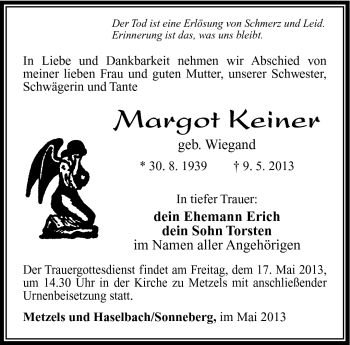 Traueranzeige von Margot Keiner von Südthüringer Presse