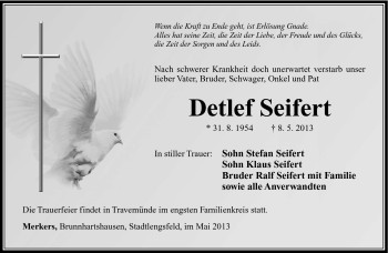 Traueranzeige von Detlef Seifert von Südthüringer Presse