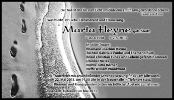 Traueranzeige von Marta Heyne von Südthüringer Presse