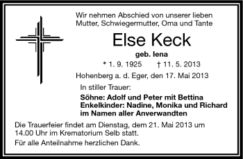 Traueranzeige von Else Keck von Frankenpost