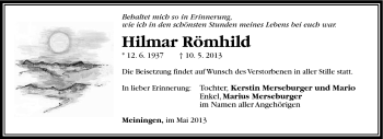 Traueranzeige von Hilmar Römhild von Südthüringer Presse