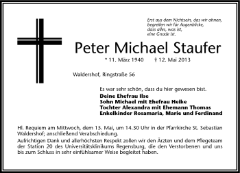 Traueranzeige von Peter Michael Staufer von Frankenpost