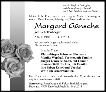 Traueranzeige von Margard Günsche von Südthüringer Presse