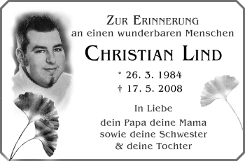 Traueranzeige von Christian Lind von Südthüringer Presse