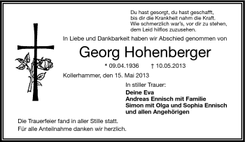Traueranzeige von Georg Hohenberger von Frankenpost