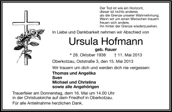 Traueranzeige von Ursula Hofmann von Frankenpost