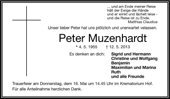 Traueranzeige von Peter Muzenhardt von Frankenpost