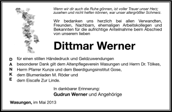 Traueranzeige von Dittmar Werner von Südthüringer Presse