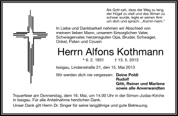 Traueranzeige von Alfons Kothmann von Frankenpost