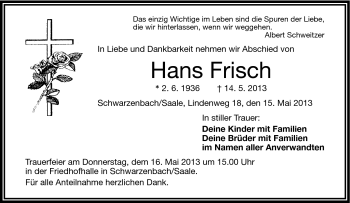 Traueranzeige von Hans Frisch von Frankenpost