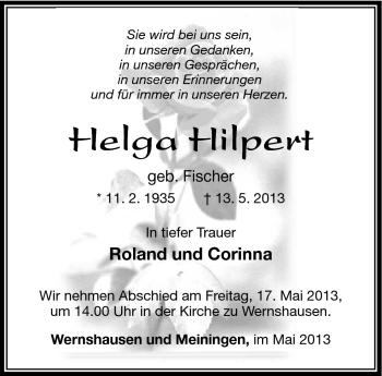 Traueranzeige von Helga Hilpert von Südthüringer Presse