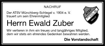 Traueranzeige von Ewald Zuber von Frankenpost
