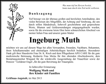 Traueranzeige von Ingeburg Muth von Südthüringer Presse