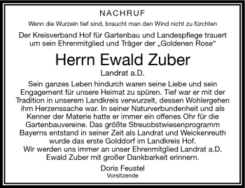 Traueranzeige von Ewald Zuber von Frankenpost