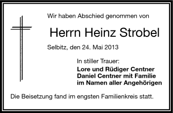 Traueranzeige von Heinz Strobel von Frankenpost