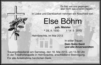 Traueranzeige von Else Böhm von Frankenpost