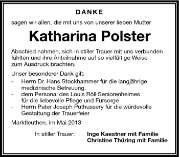 Traueranzeige von Katherina Polster von Frankenpost