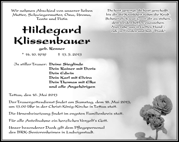 Traueranzeige von Hildegard Klissenbauer von Neue Presse Coburg