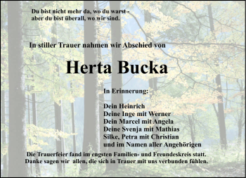 Traueranzeige von Herta Bucka von Frankenpost
