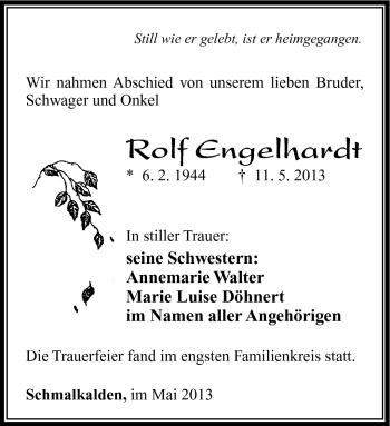 Traueranzeige von Rolf Engelhardt von Südthüringer Presse