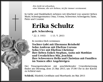 Traueranzeige von Erika Schultz von Südthüringer Presse
