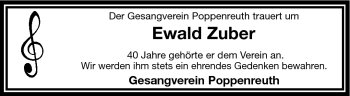 Traueranzeige von Ewald Zuber von Frankenpost