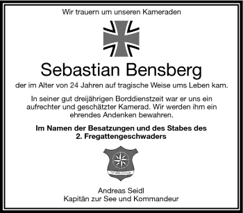 Traueranzeige von Sebastian Bensberg von Frankenpost