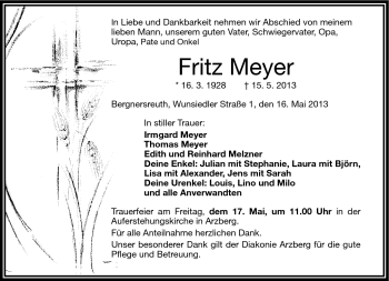 Traueranzeige von Fritz Meyer von Frankenpost