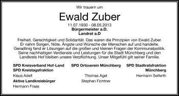 Traueranzeige von Ewald Zuber von Frankenpost
