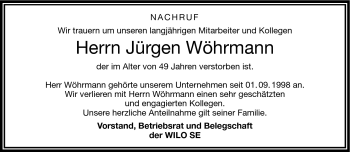 Traueranzeige von Jürgen Wöhrmann von Frankenpost