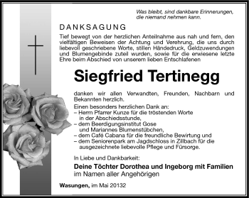 Traueranzeige von Siegfried Tertinegg von Südthüringer Presse