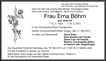 Traueranzeige von Erna Böhm von Frankenpost
