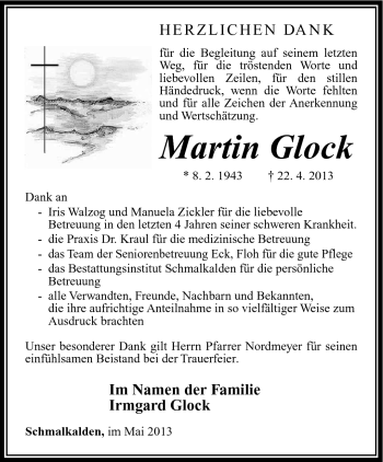 Traueranzeige von Martin Glock von Südthüringer Presse